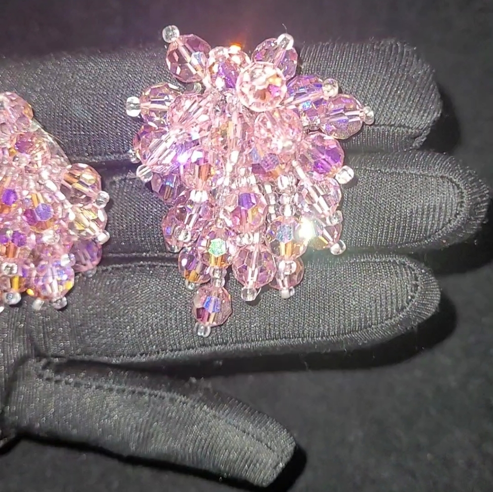 VTG Lois Ann VINTAGE Signed Aurora Borealis&Seed Bead Burst Cluster ClipOn - Picture 5 of 11